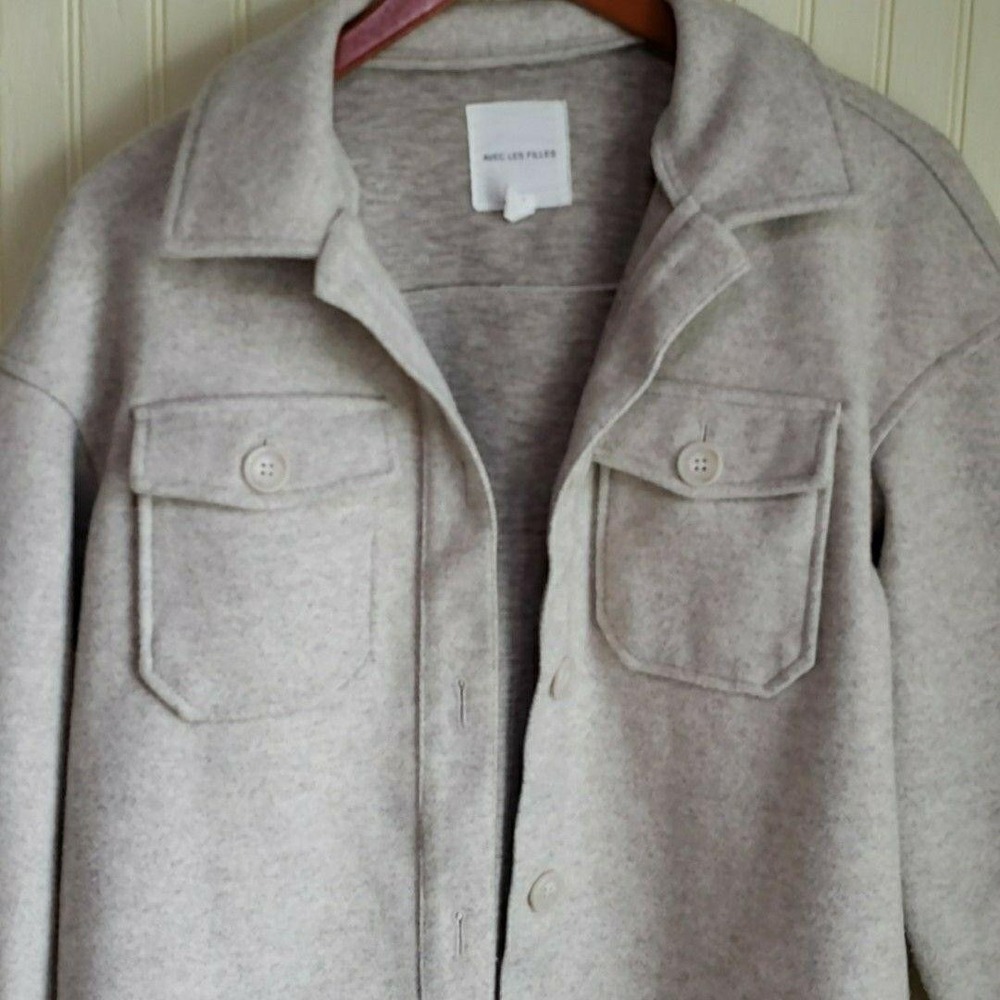 Avec Les Filles Jacket Womens Large‎ Gray Fleece Button Front Pockets Collared